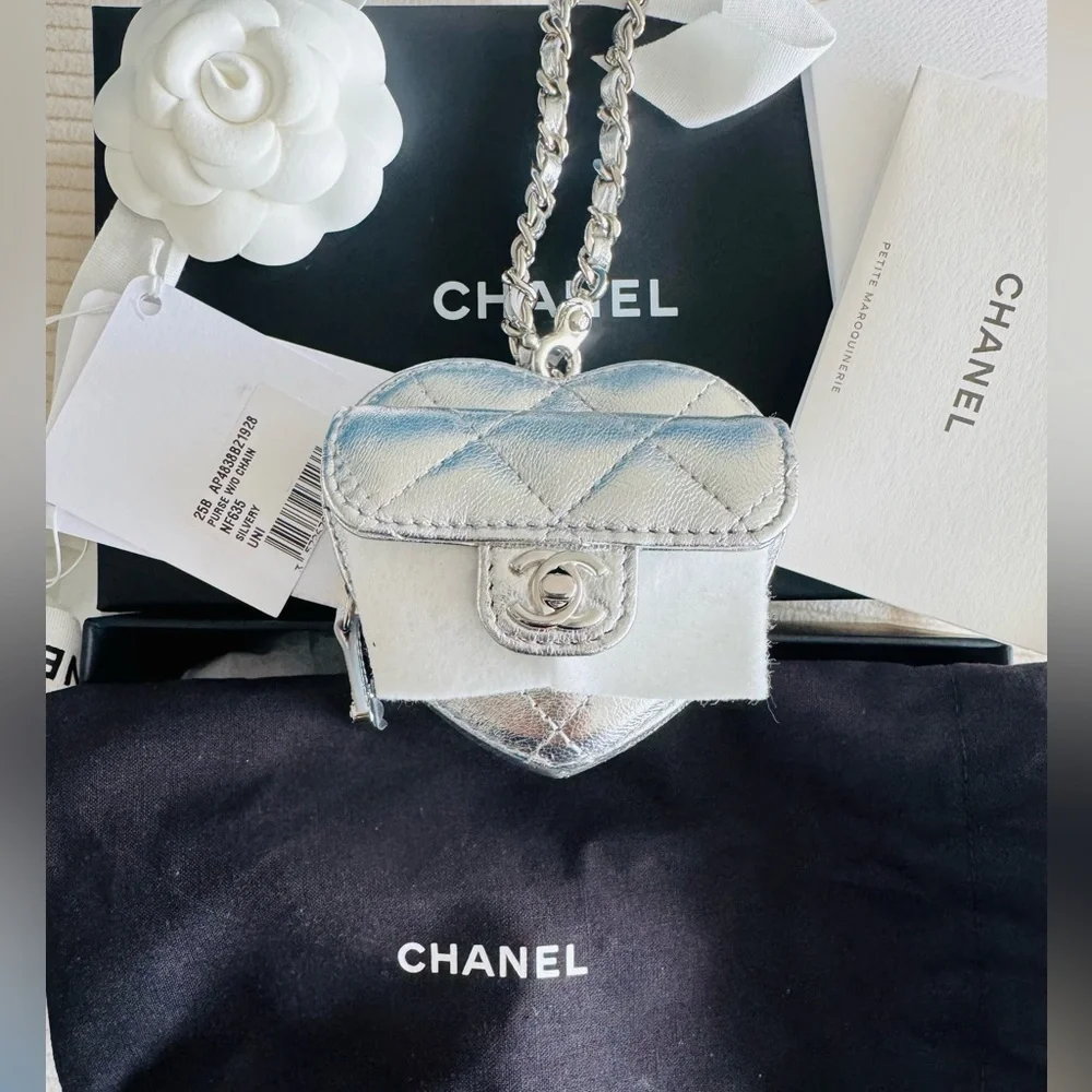 CHANEL Collectible Metallic Silver Heart Mini Bag Charm